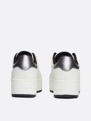 schwarz flatform-ledersneaker mit metallic-absatz für damen - tommy jeans