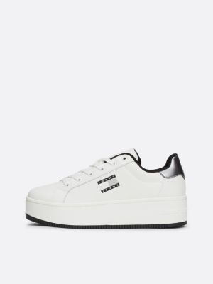 schwarz flatform-ledersneaker mit metallic-absatz für damen - tommy jeans