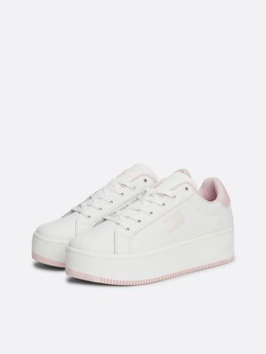 sneakers in pelle con suola alta bianco da donne tommy jeans