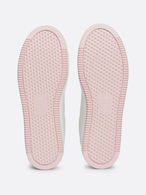 baskets compensées en cuir à détail métallisé rose pour femmes tommy jeans