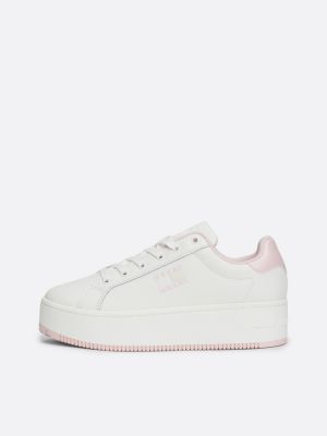 sneakers in pelle con suola alta bianco da donne tommy jeans