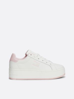 Baskets Femme Compensees en Cuir et Plus Tommy Hilfiger Blanc