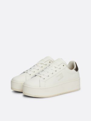 sneakers in pelle con suola alta bianco da donne tommy jeans