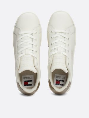 beige flatform-ledersneaker mit metallic-absatz für damen - tommy jeans
