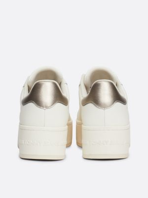 Leather Metallic Heel Flatform Trainers White Tommy Hilfiger