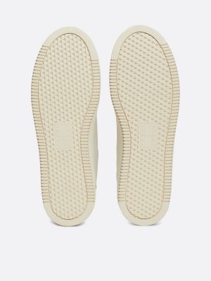 beige flatform-ledersneaker mit metallic-absatz für damen - tommy jeans