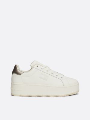 sneakers in pelle con suola alta white da donne tommy jeans