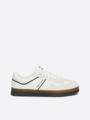 white exclusive mixed texture court trainers for women tommy jeans