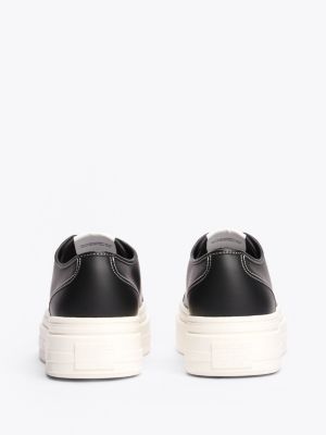 black leather contrast stitch platform trainers for women tommy jeans