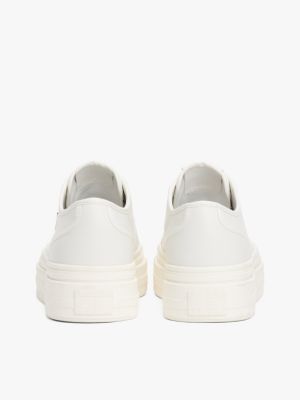 white leather contrast stitch flatform trainers for women tommy jeans