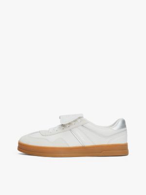 wit the greenwich sneaker van metallic leer voor dames - tommy jeans