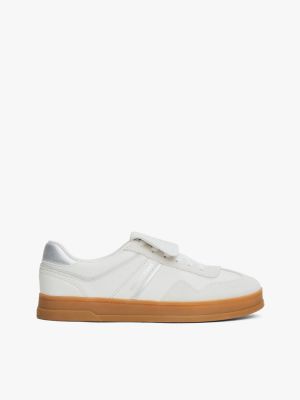 grijs the greenwich sneaker van metallic leer voor dames - tommy jeans