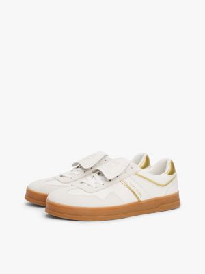 geel the greenwich sneaker van metallic leer voor dames - tommy jeans