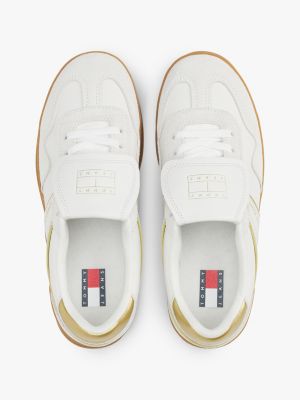 baskets the greenwich en cuir métallisé blanc pour femmes tommy jeans