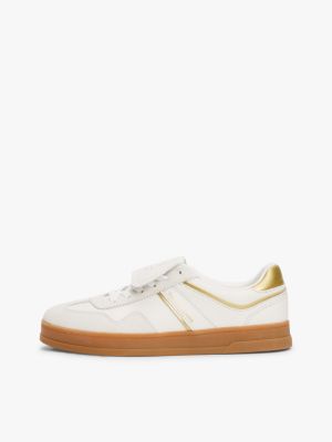 geel the greenwich sneaker van metallic leer voor dames - tommy jeans