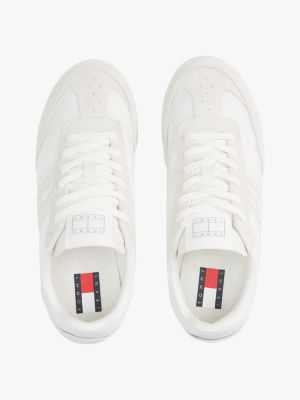 baskets de running en cuir crantées blanc pour femmes tommy jeans