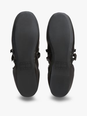 black leather buckle strap ballerinas for women tommy jeans