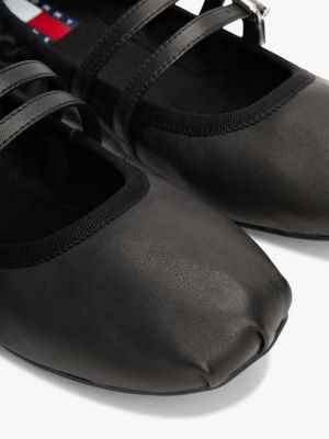 black leather buckle strap ballerinas for women tommy jeans