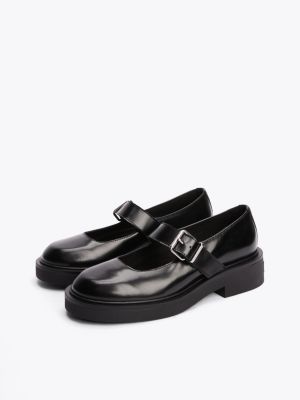 black leather block heel mary janes for women tommy jeans