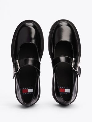 black leather block heel mary janes for women tommy jeans