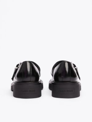 black leather block heel mary janes for women tommy jeans