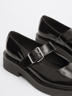 black leather block heel mary janes for women tommy jeans