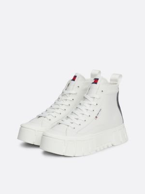 white exclusive leather cleat flatform high-top trainers for women tommy jeans