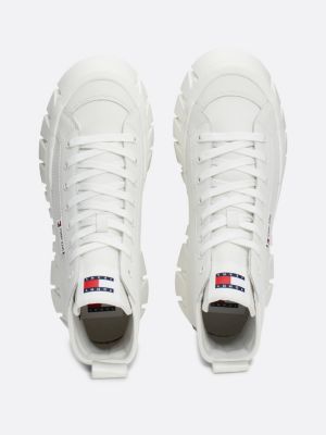 white exclusive leather cleat flatform high-top trainers for women tommy jeans