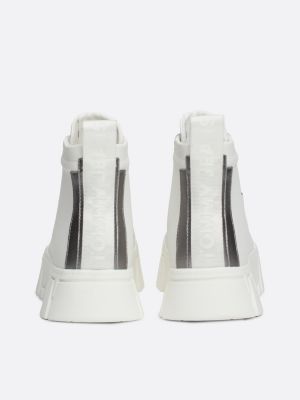 white exclusive leather cleat flatform high-top trainers for women tommy jeans