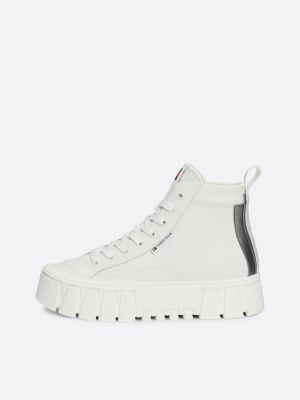 white exclusive leather cleat flatform high-top trainers for women tommy jeans