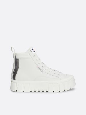 white exclusive leather cleat flatform high-top trainers for women tommy jeans