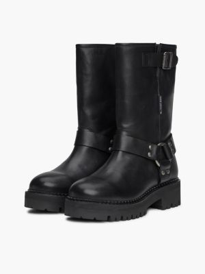 schwarz rutschhemmender biker-stiefel aus leder für damen - tommy jeans