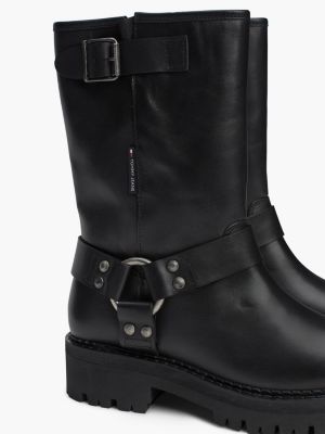 schwarz rutschhemmender biker-stiefel aus leder für damen - tommy jeans