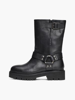 schwarz rutschhemmender biker-stiefel aus leder für damen - tommy jeans