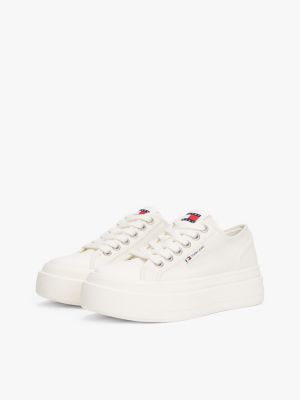 beige denim platform trainers for women tommy jeans