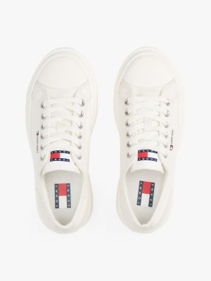 beige denim platform trainers for women tommy jeans