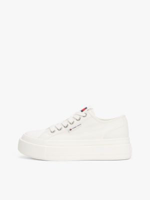 beige denim platform trainers for women tommy jeans