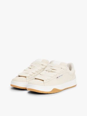 beige leather chunky trainers for women tommy jeans