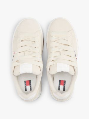 beige leather chunky trainers for women tommy jeans