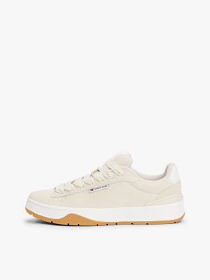 beige leather chunky trainers for women tommy jeans