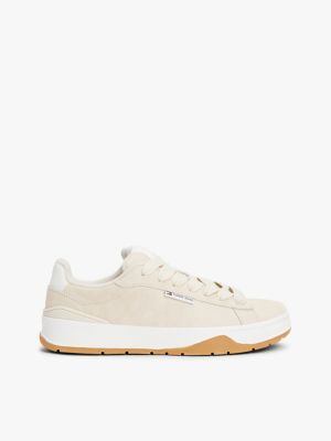 beige leather chunky trainers for women tommy jeans