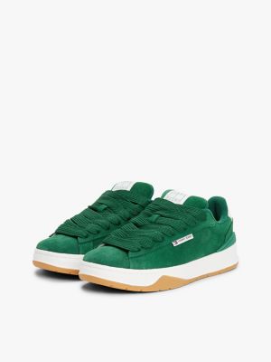 green leather chunky trainers for women tommy jeans