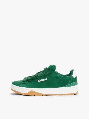 baskets chunky en cuir vert pour femmes tommy jeans