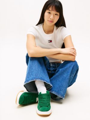 green leather chunky trainers for women tommy jeans