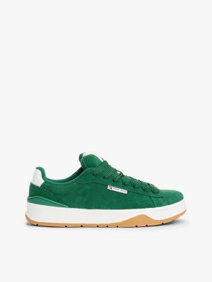 green leather chunky trainers for women tommy jeans