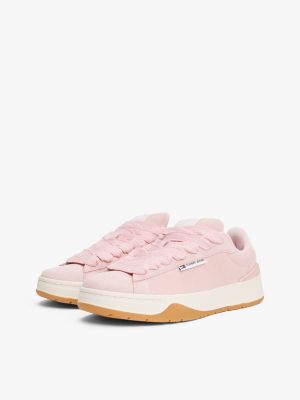 pink leather chunky trainers for women tommy jeans