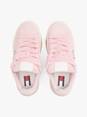 pink leather chunky trainers for women tommy jeans