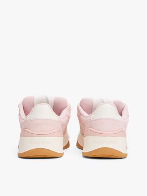 pink leather chunky trainers for women tommy jeans