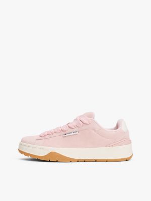 pink leather chunky trainers for women tommy jeans