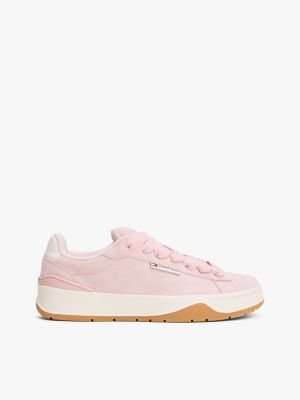 pink leather chunky trainers for women tommy jeans